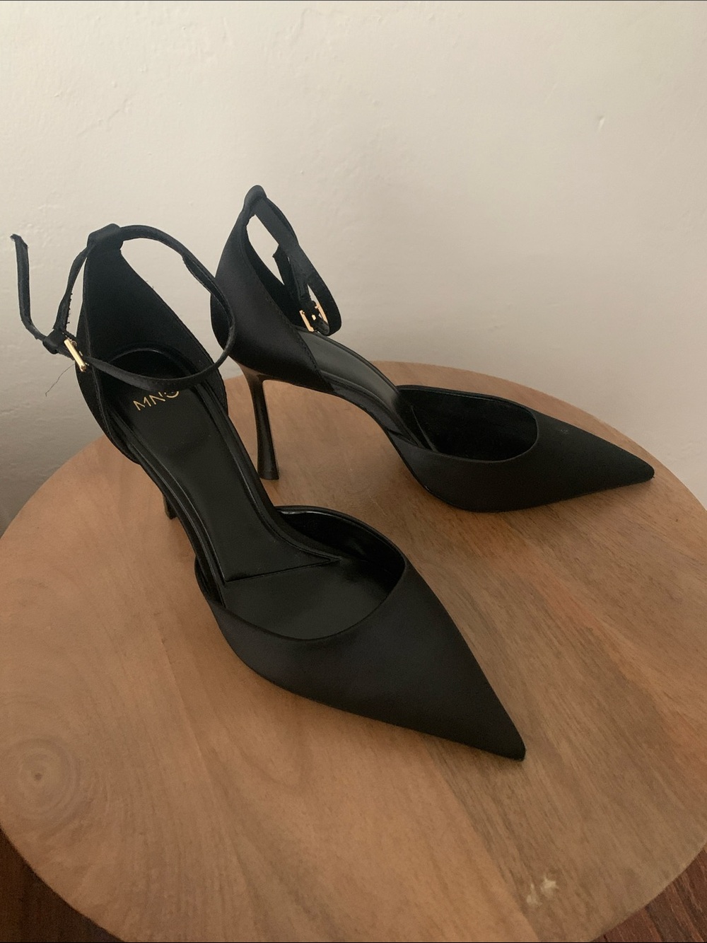 Mango Black Pointed Ankle-Strap Stiletto Pumps